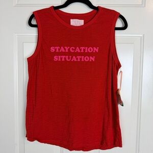 Ban.do red Staycation graphic sleeveless tee NWT size Medium